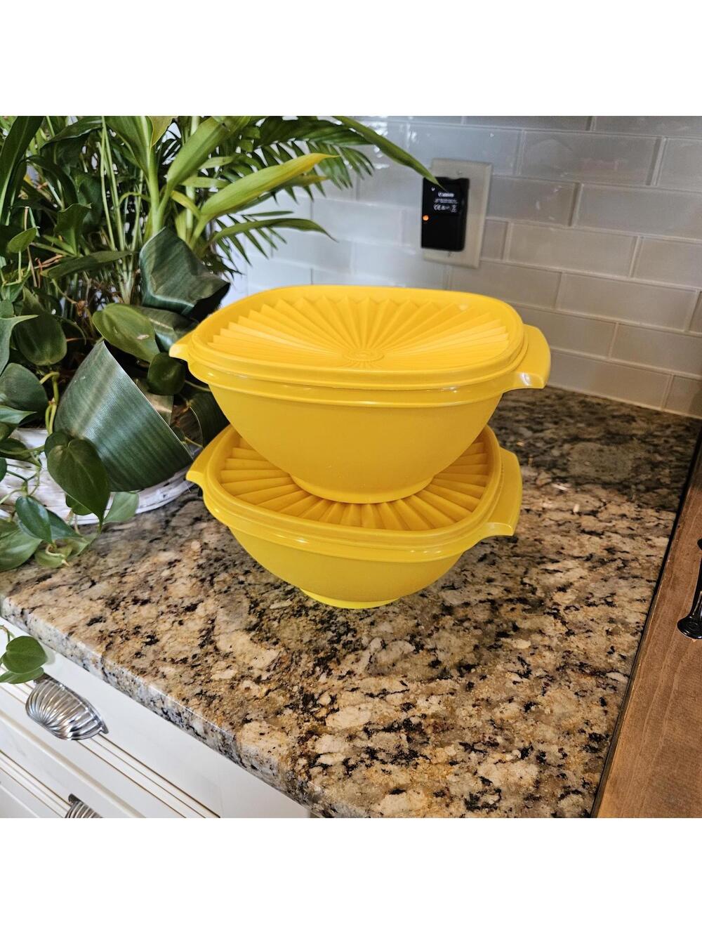 Tupperware Vintage 2 Pc Lidded Bowls Sunshine Yellow
